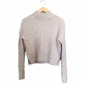 Candies Y2K Cropped Eyelash Sweater Light Gray Women’s Size Small Fluffy Cozy